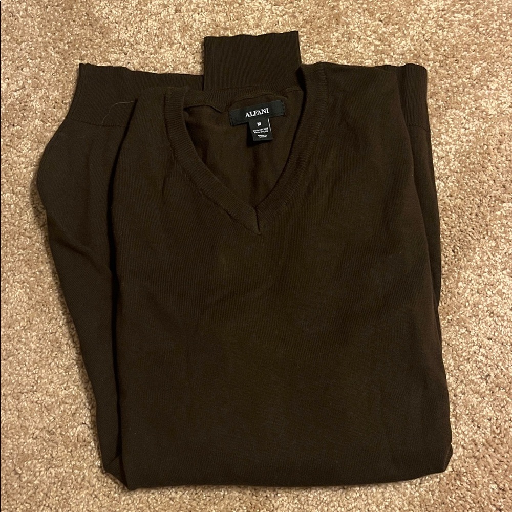 Alfani Dark Brown Knit Pullover V neck